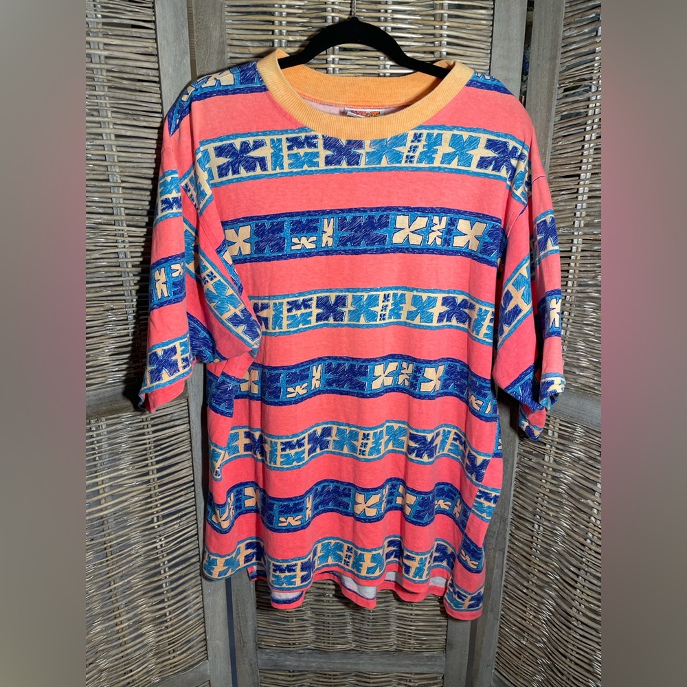 VTG 80s Single-Stitch Spot Sport Neon T-Shirt - size Large